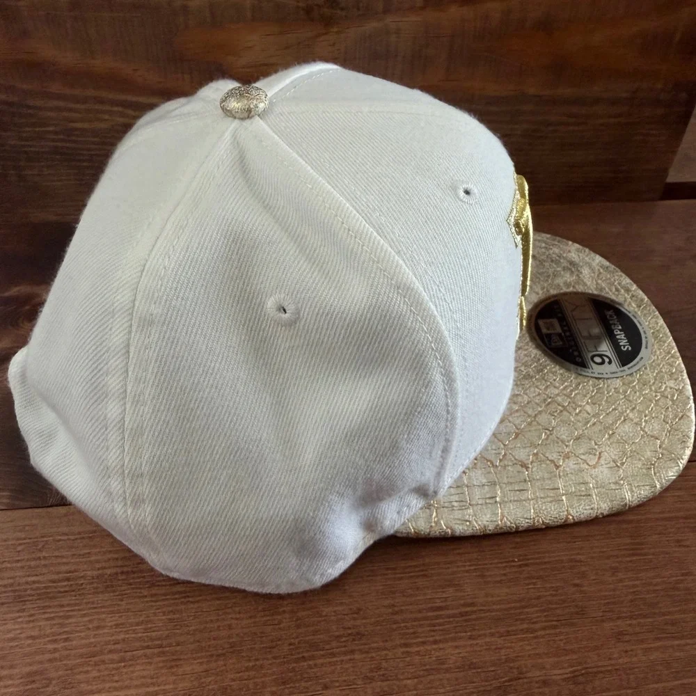 New York Giants New Era 9FIFTY Snapback Hat Wht/Gold Snakeskin Brim NFL Cap RARE